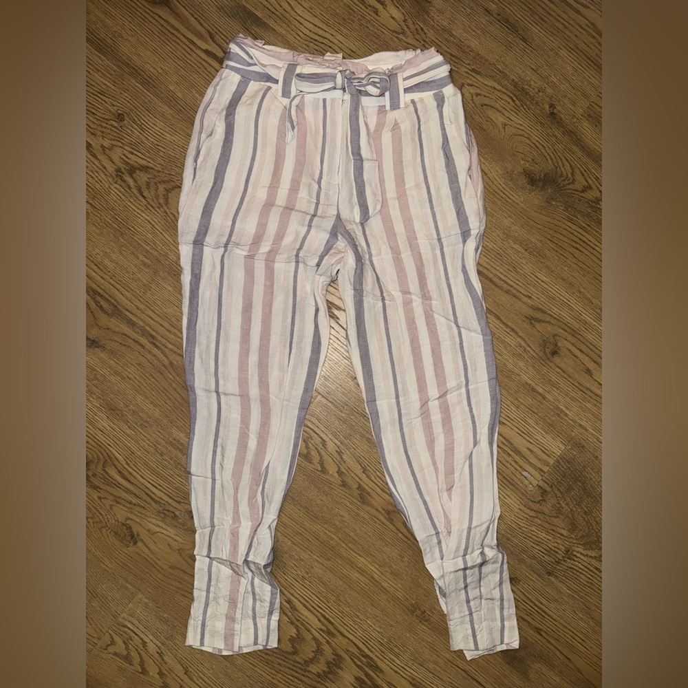 Express Striped Linen High-Waisted Ankle Pants